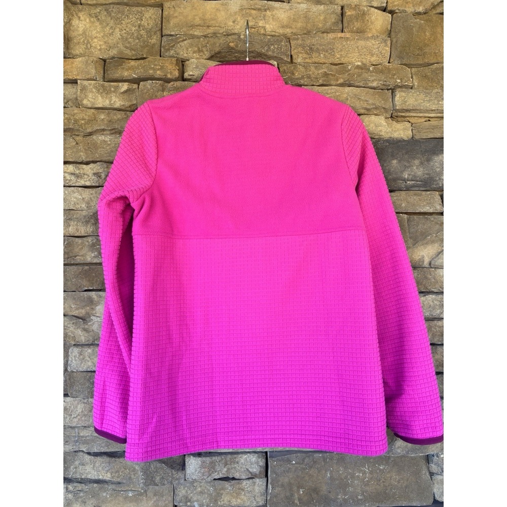 Lands' End Fleece Jacket Girls XL 14-16‎ Red Full Zip Waffle Grid Blue Trim - Picture 3 of 7